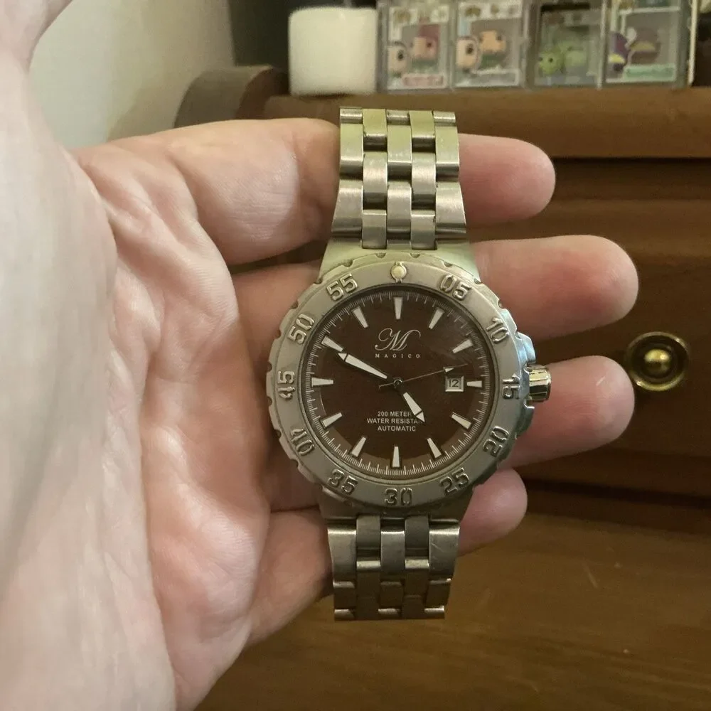 Magico Men's Automatic Diver Watch 20001-44 48mm Brown Dial Stainless Steel